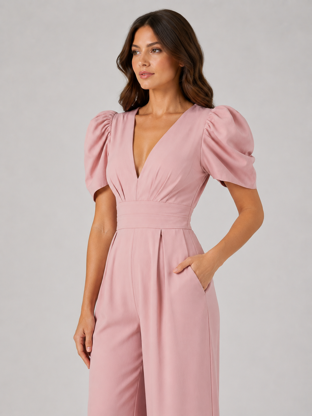 Wren | Puff Sleeve Open-Back Wide-Leg Jumpsuit
