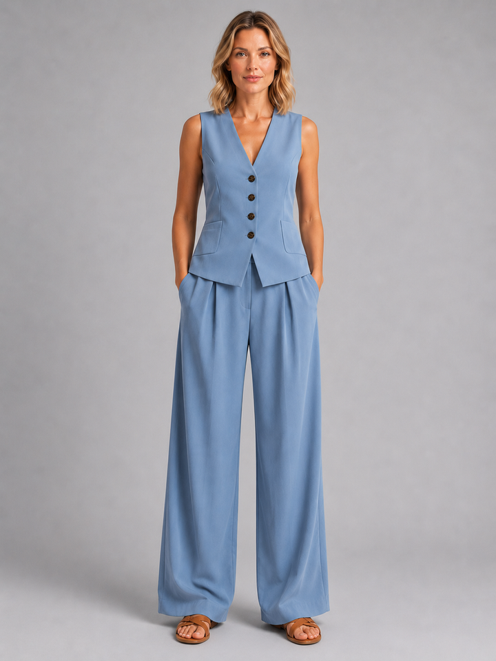 Marlowe | Sleeveless Waistcoat &amp; Wide-Leg Trousers Co-Ord Set