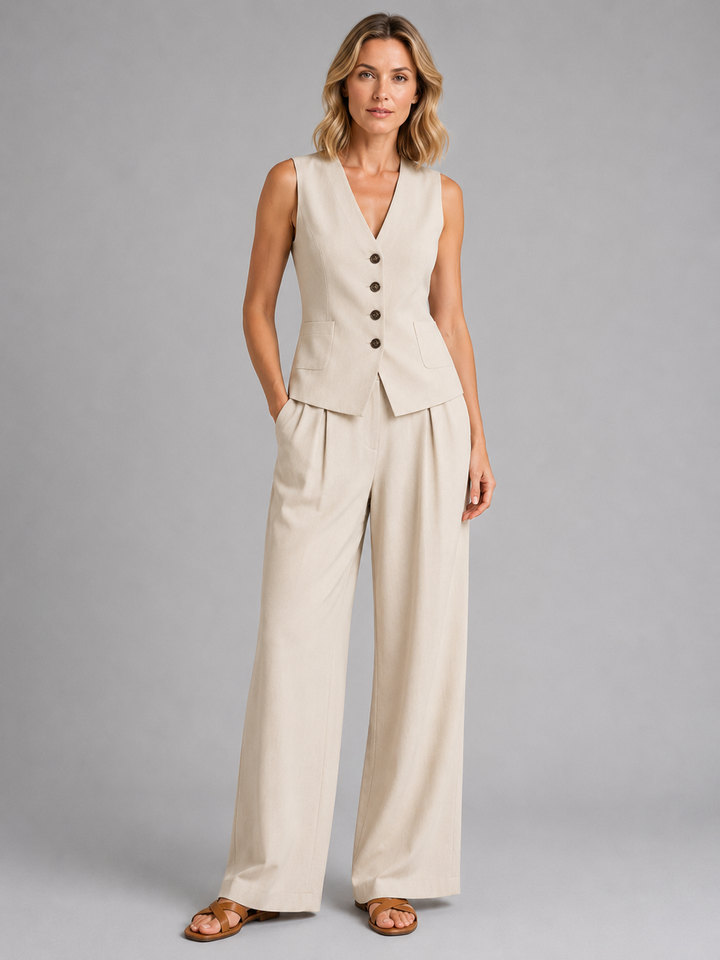 Marlowe | Sleeveless Waistcoat &amp; Wide-Leg Trousers Co-Ord Set