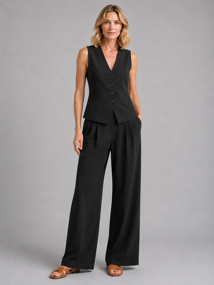 Marlowe | Sleeveless Waistcoat &amp; Wide-Leg Trousers Co-Ord Set