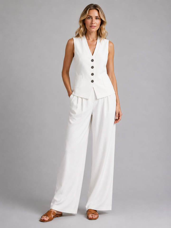 Marlowe | Sleeveless Waistcoat &amp; Wide-Leg Trousers Co-Ord Set