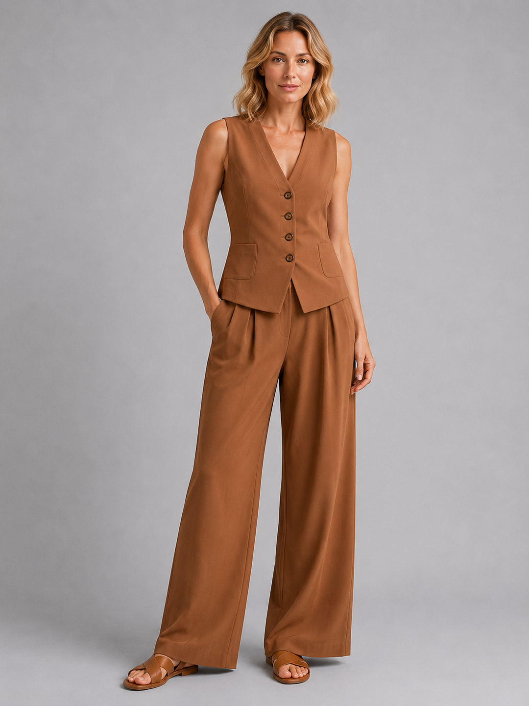 Marlowe | Sleeveless Waistcoat &amp; Wide-Leg Trousers Co-Ord Set