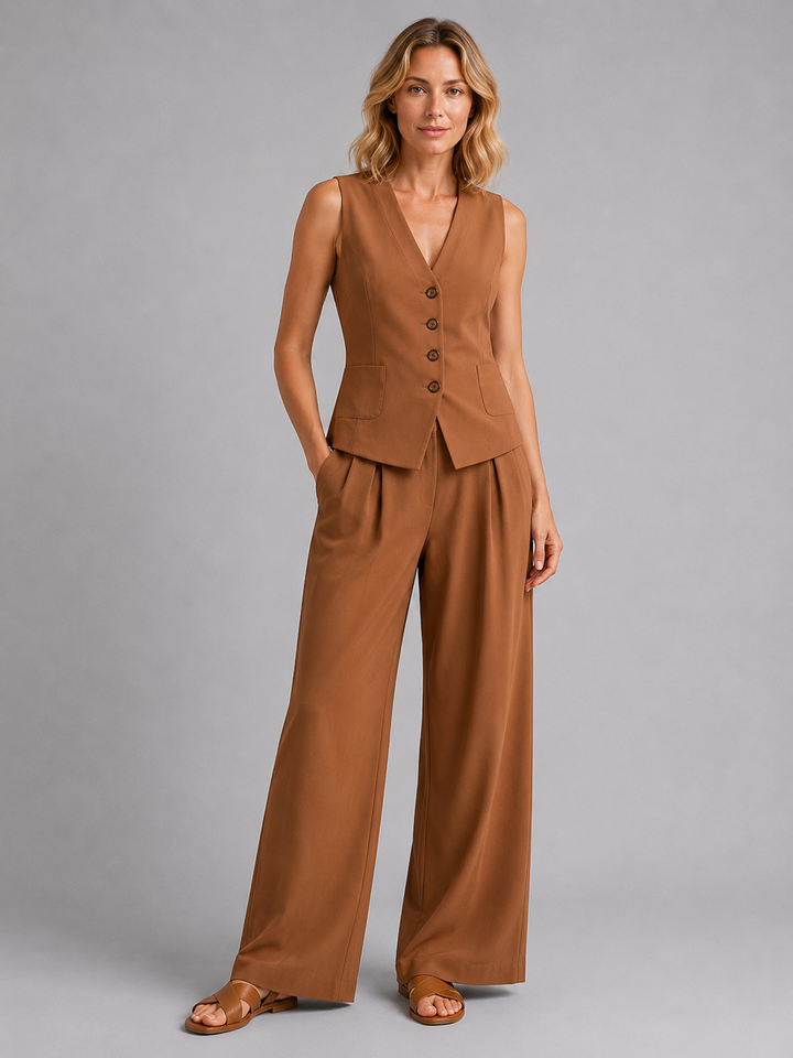 Marlowe | Sleeveless Waistcoat &amp; Wide-Leg Trousers Co-Ord Set
