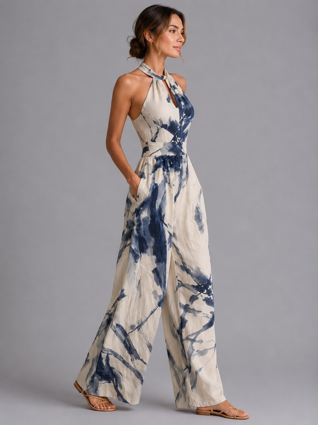 Margot | Printed Halter Wide-Leg Jumpsuit