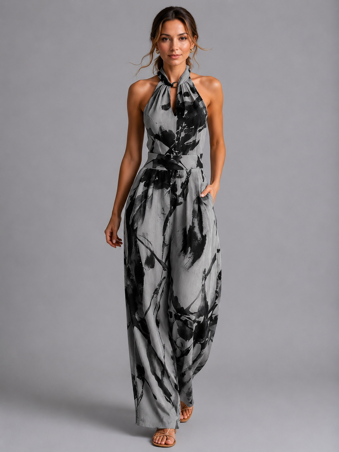 Margot | Printed Halter Wide-Leg Jumpsuit