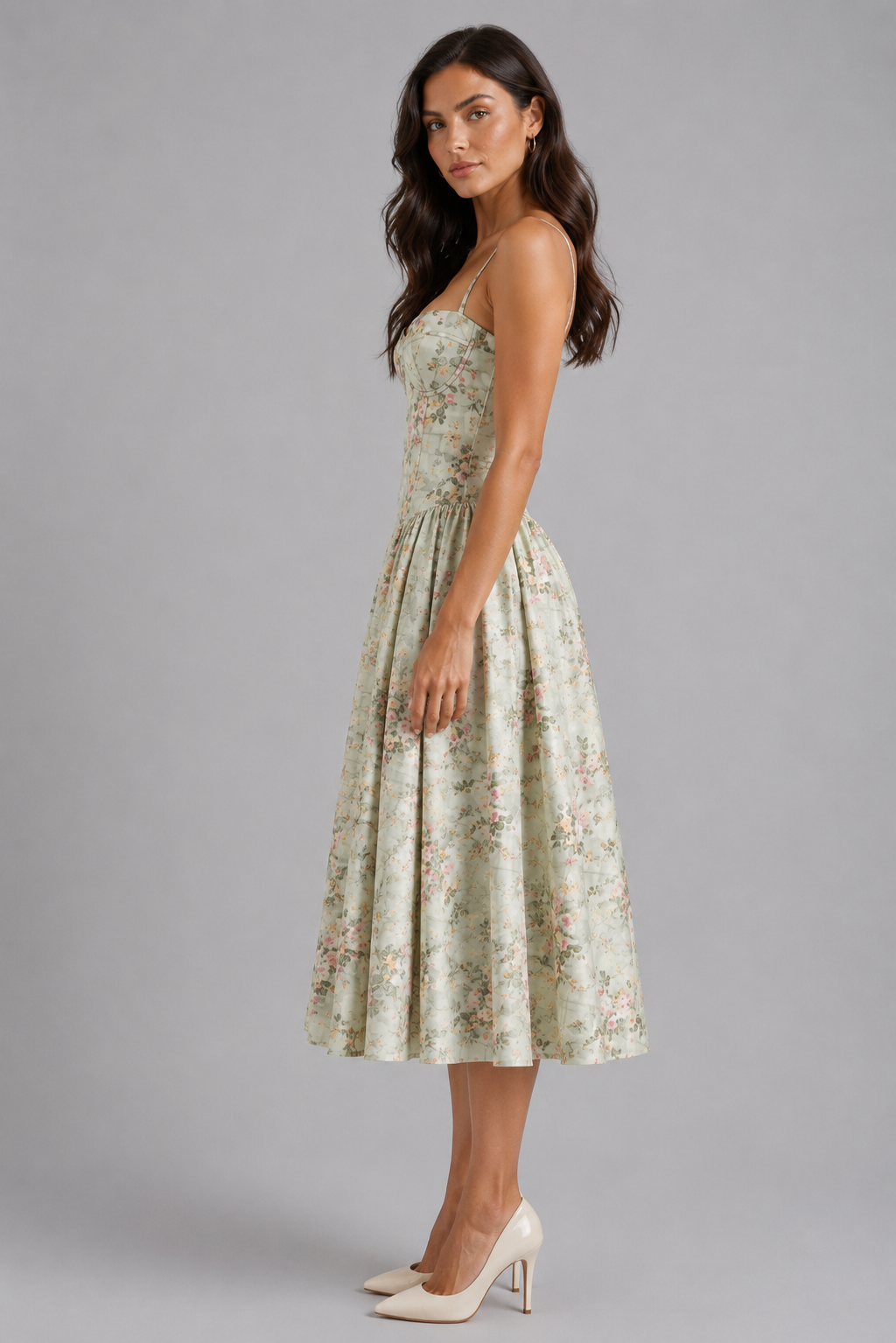 Kira | Floral Corset Sweetheart Midi Dress