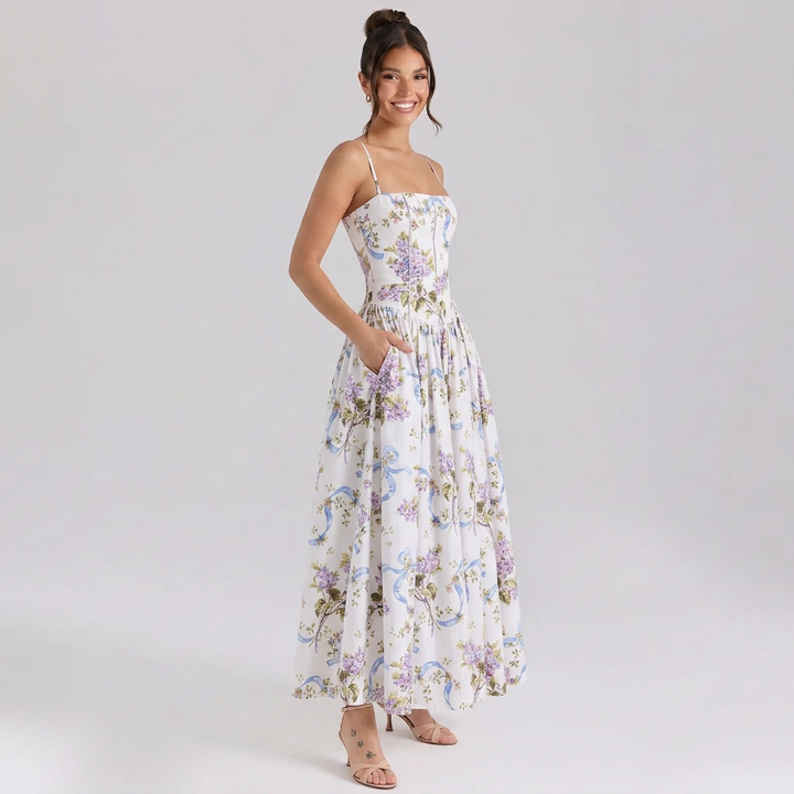 Clarabelle | Square-Neck Maxi Dress with Spaghetti Straps
