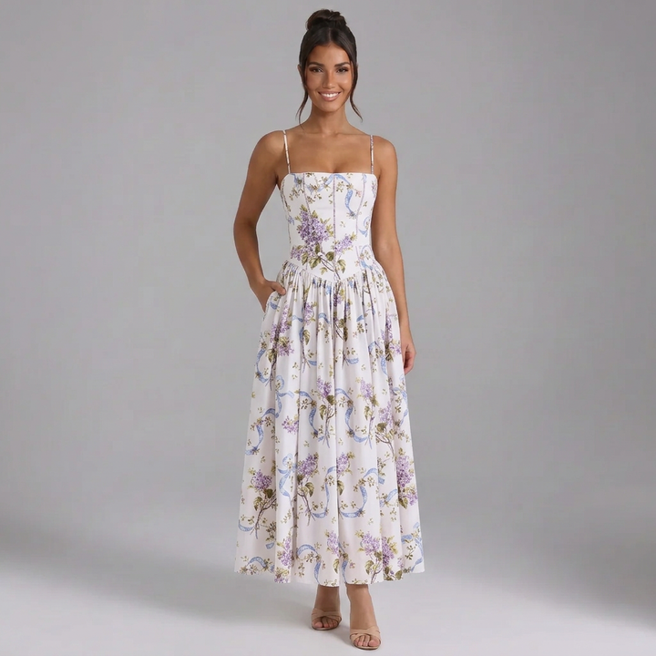 Clarabelle | Square-Neck Maxi Dress with Spaghetti Straps