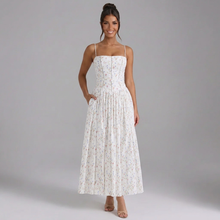 Clarabelle | Square-Neck Maxi Dress with Spaghetti Straps