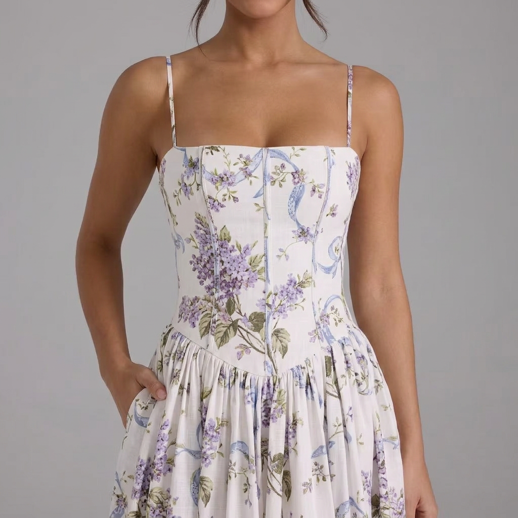 Clarabelle | Square-Neck Maxi Dress with Spaghetti Straps