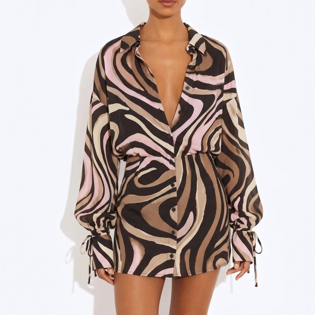 Cleona | Zebra Print Long Sleeve Mini Dress