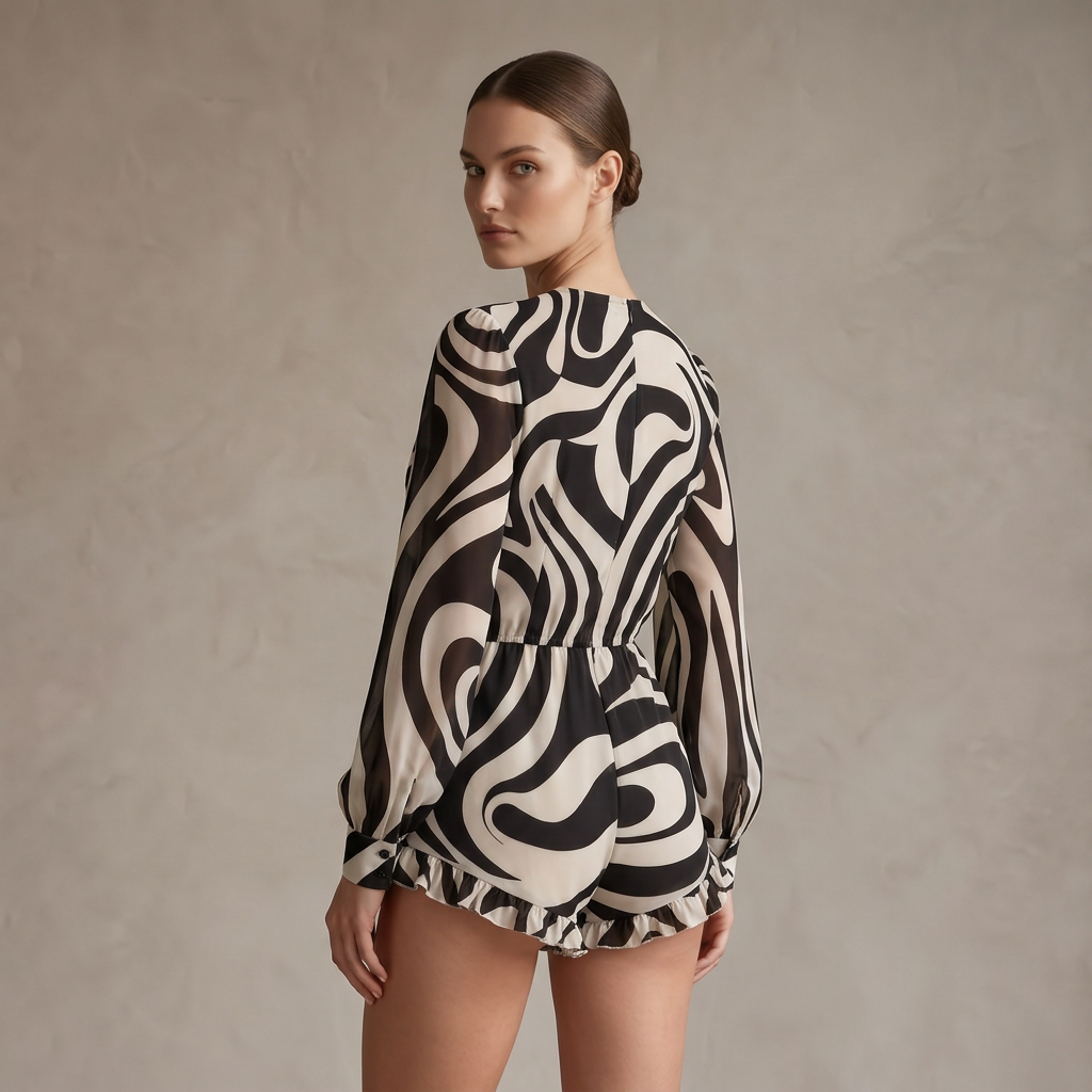 Cleona | Zebra Print Long Sleeve Romper