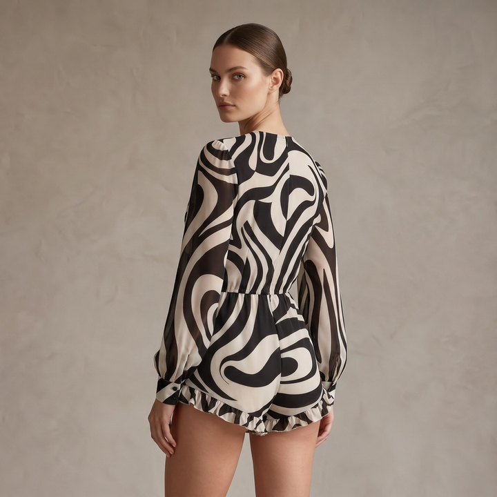 Cleona | Zebra Print Long Sleeve Romper