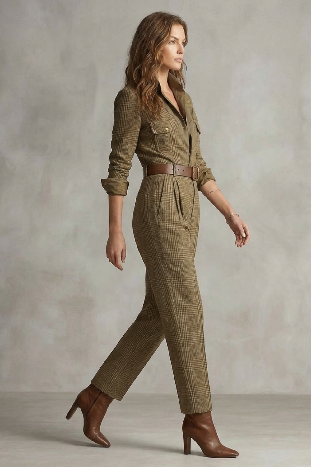 Clémora | Plaid Tailored Long Sleeve Jumpsuit