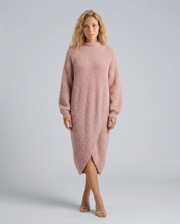 Celeste | Faux Mink Knit Asymmetric Slit Midi