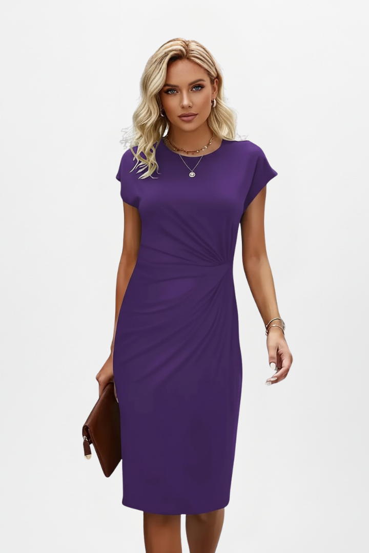 Orla | Ruched Waist Round Neck Midi Dress