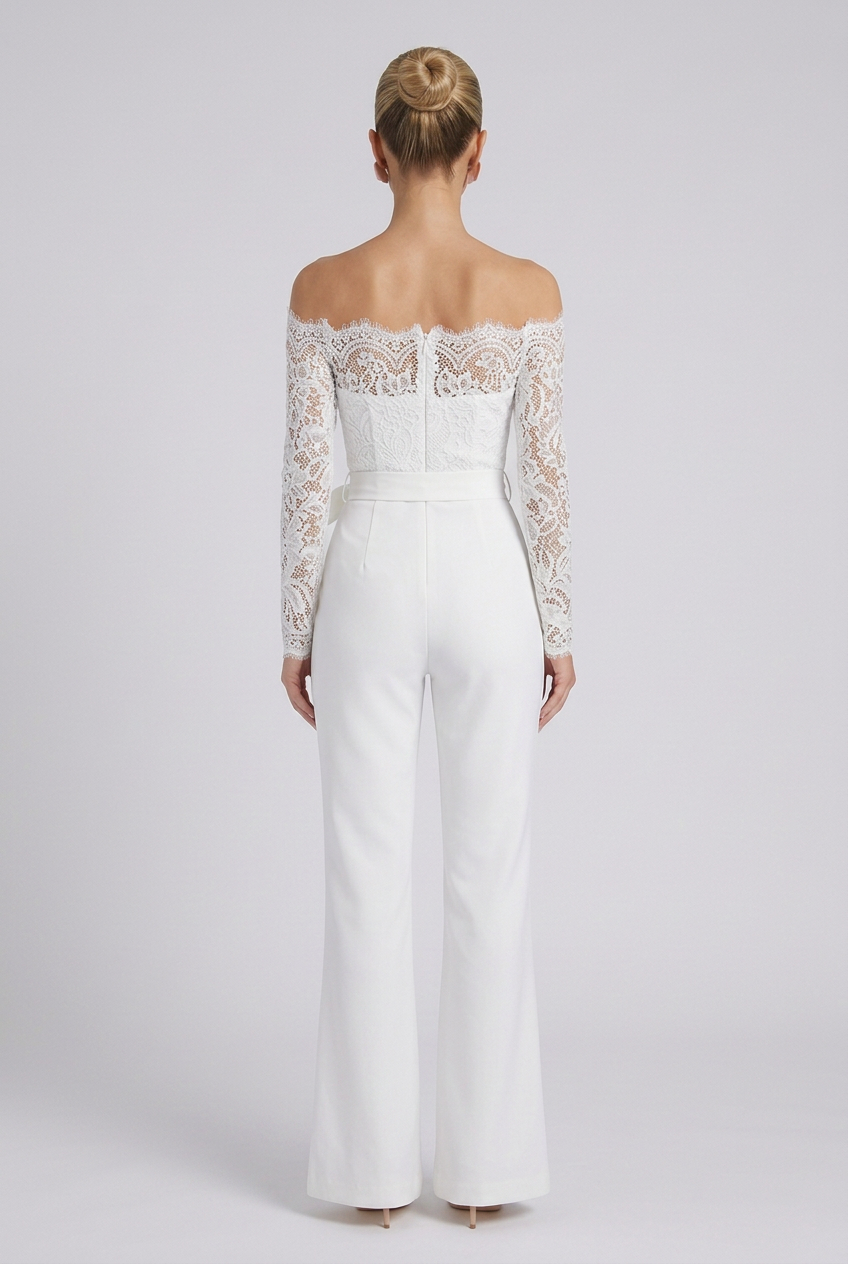 Elara | Lace Off-Shoulder Jumpsuit with Tailored Wide-Leg Fit