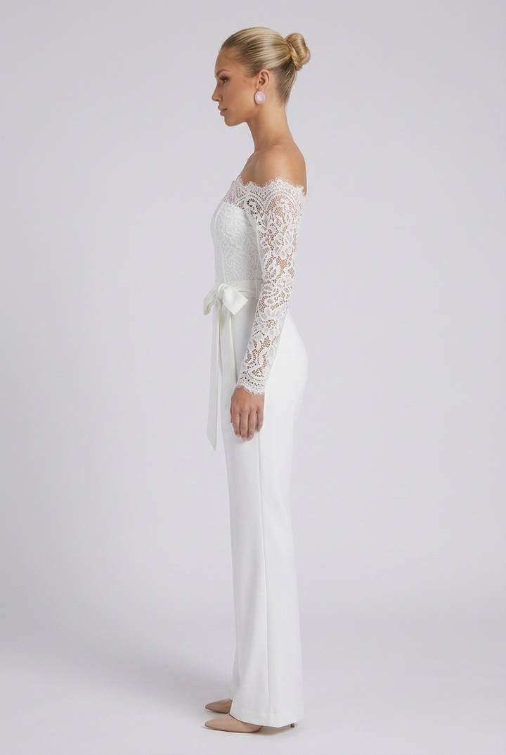 Elara | Lace Off-Shoulder Jumpsuit with Tailored Wide-Leg Fit