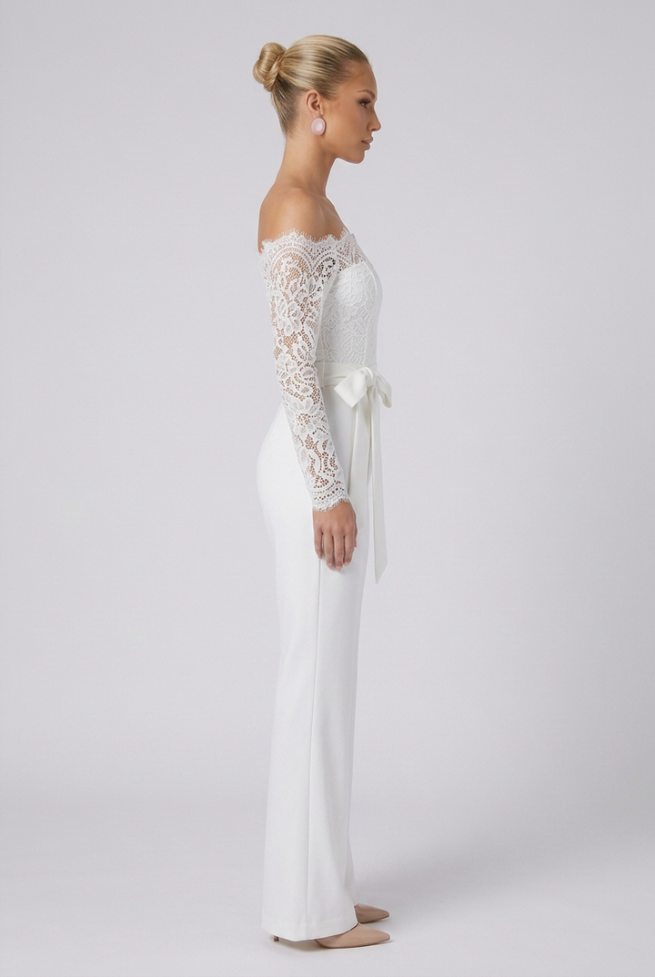 Elara | Lace Off-Shoulder Jumpsuit with Tailored Wide-Leg Fit