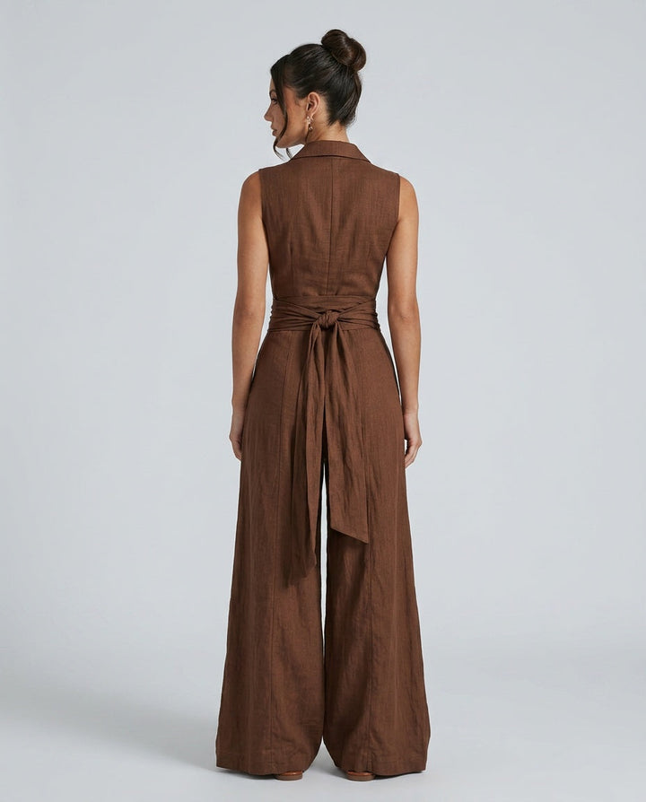 Marlowe | Long-Sleeve Shirt Collar Jumpsuit With Belt