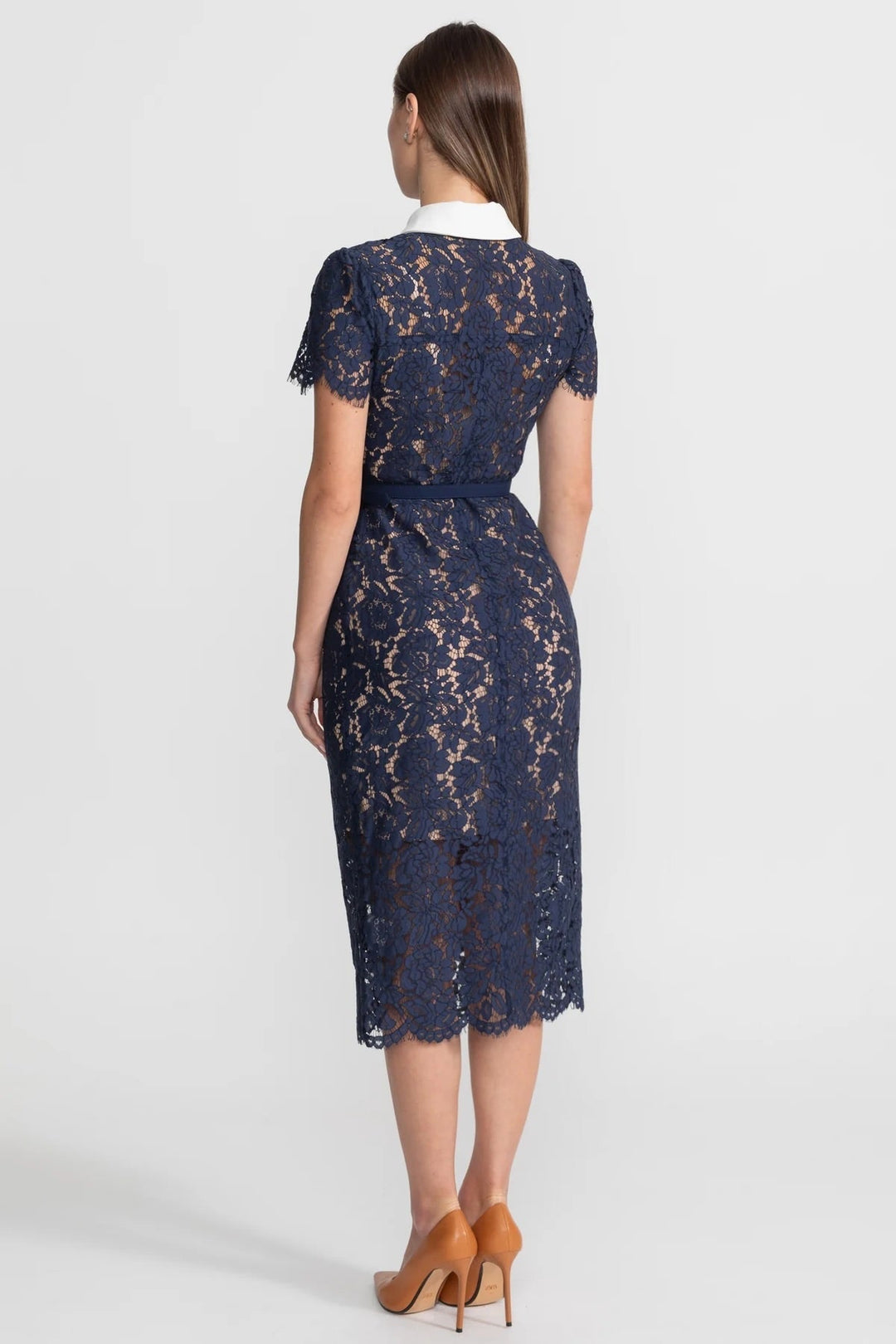 Cleo | Floral Lace Belted Midi Dress