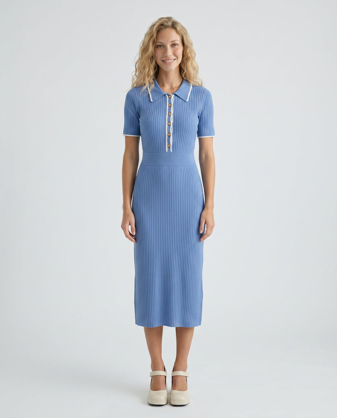 Gracine | Polo Collar Knitted Midi Dress
