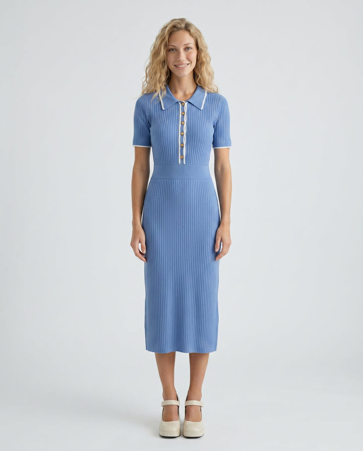 Gracine | Polo Collar Knitted Midi Dress