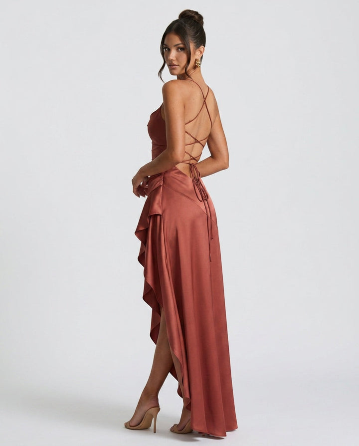 Quinn | Satin-Look Ruffle Maxi Dress