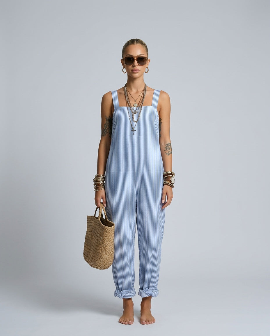 Marlo | Striped Square-Neck Sleeveless Jumpsuit