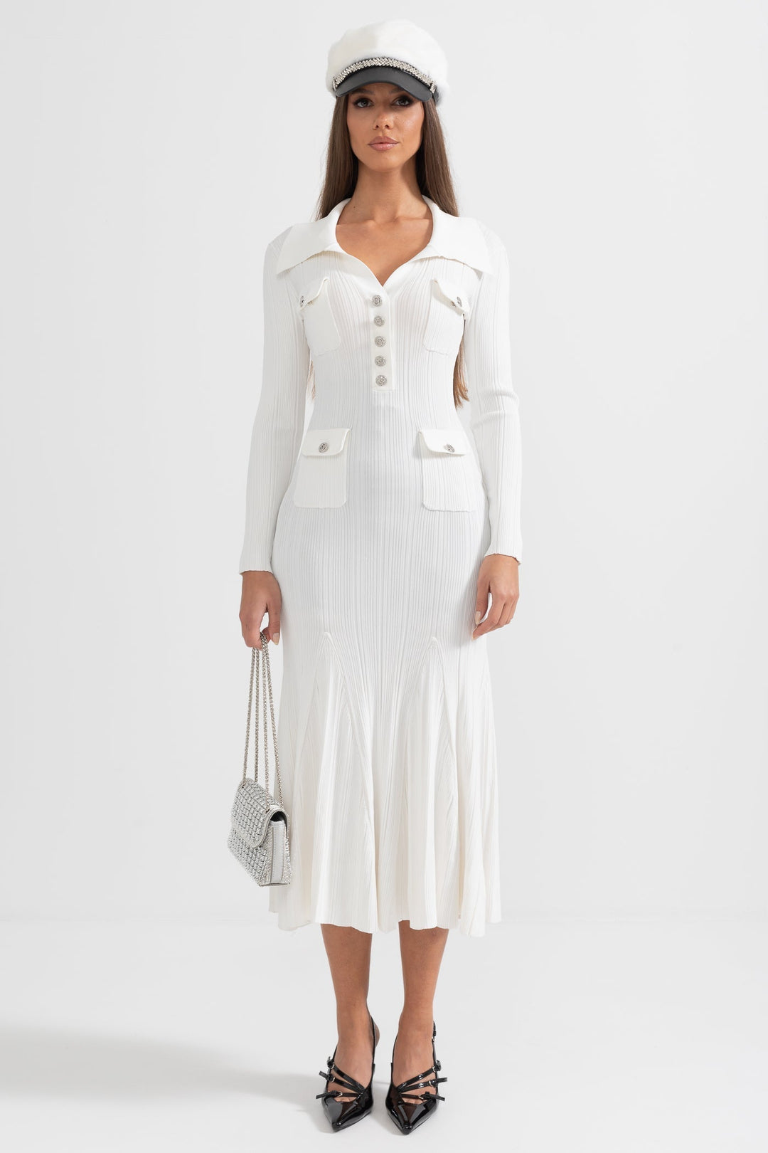Sabine | Long Sleeve Ribbed Midi Dress