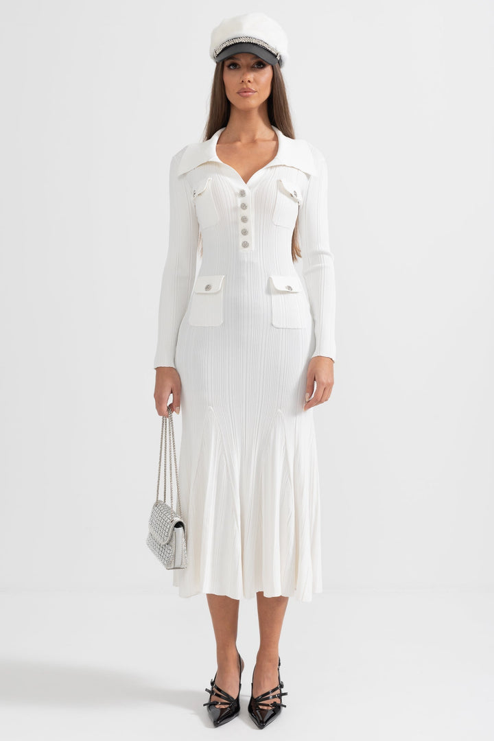 Sabine | Long Sleeve Ribbed Midi Dress