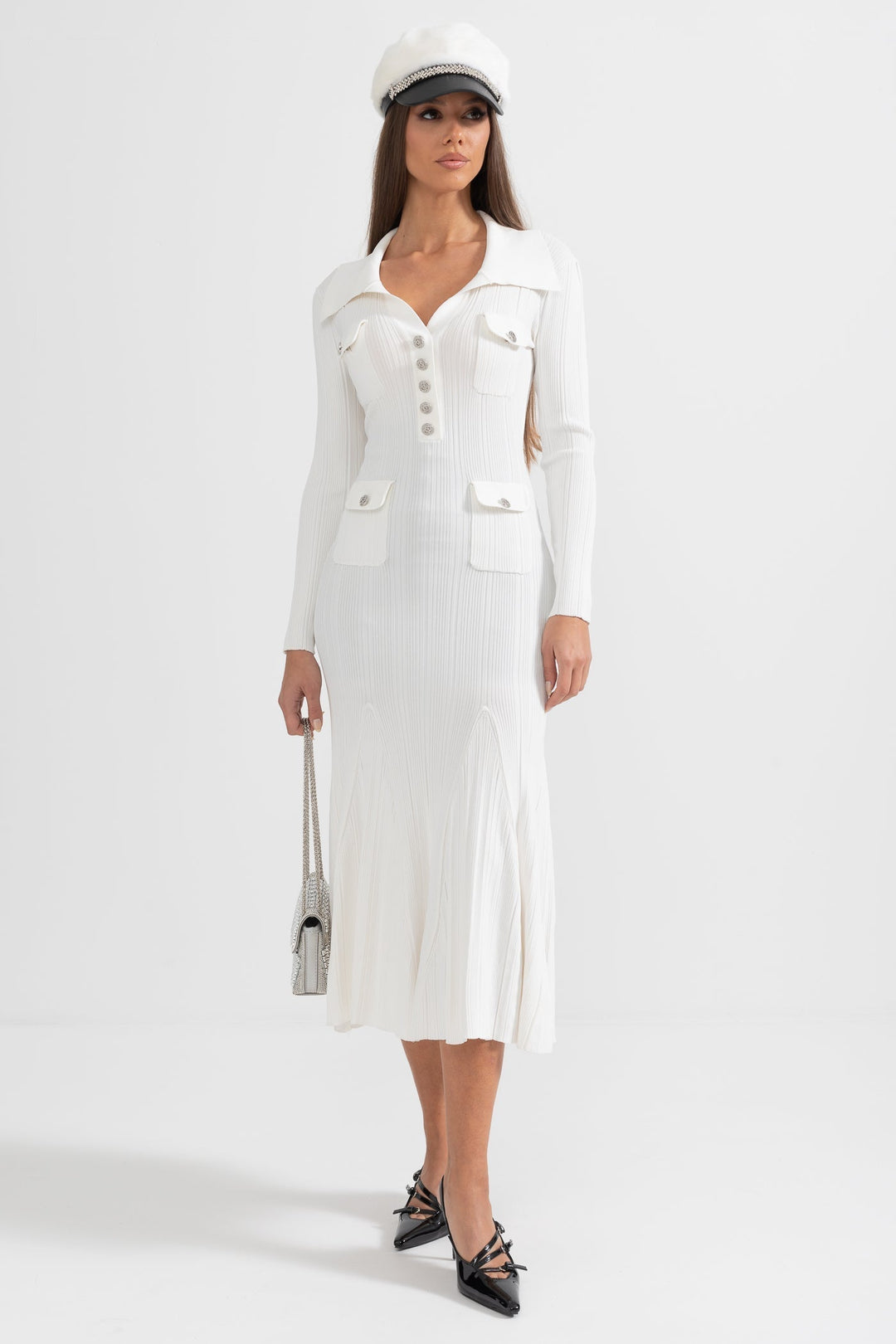 Sabine | Long Sleeve Ribbed Midi Dress