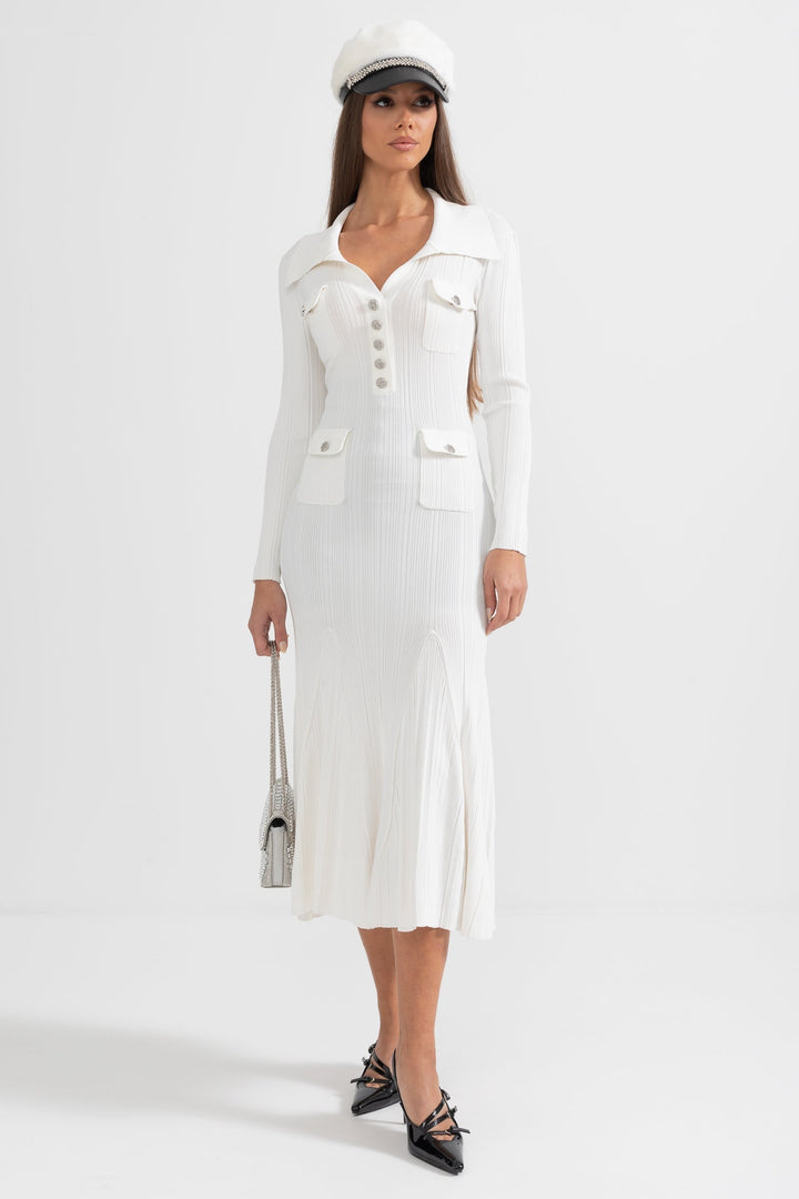 Sabine | Long Sleeve Ribbed Midi Dress