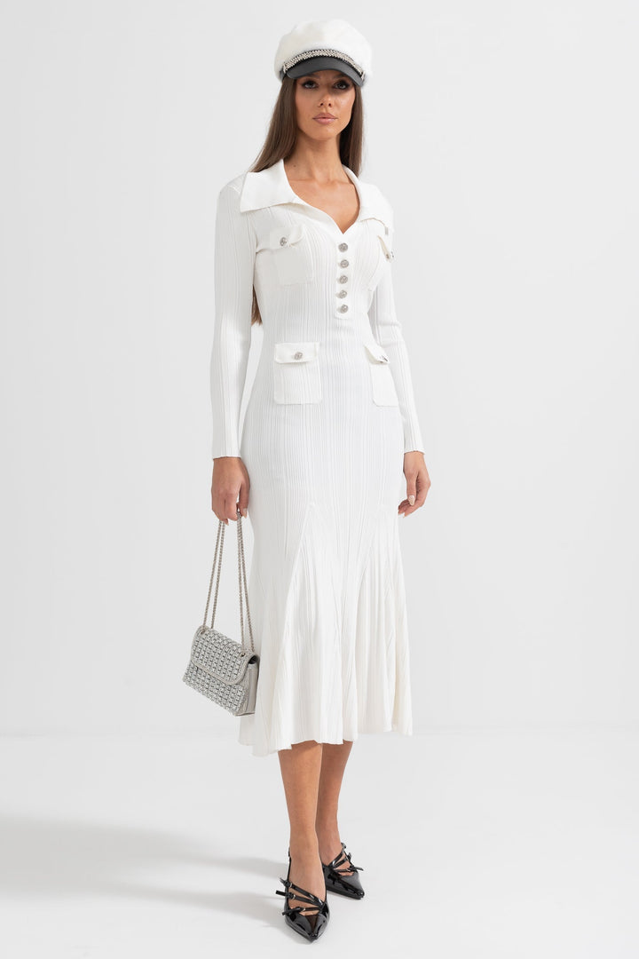 Sabine | Long Sleeve Ribbed Midi Dress