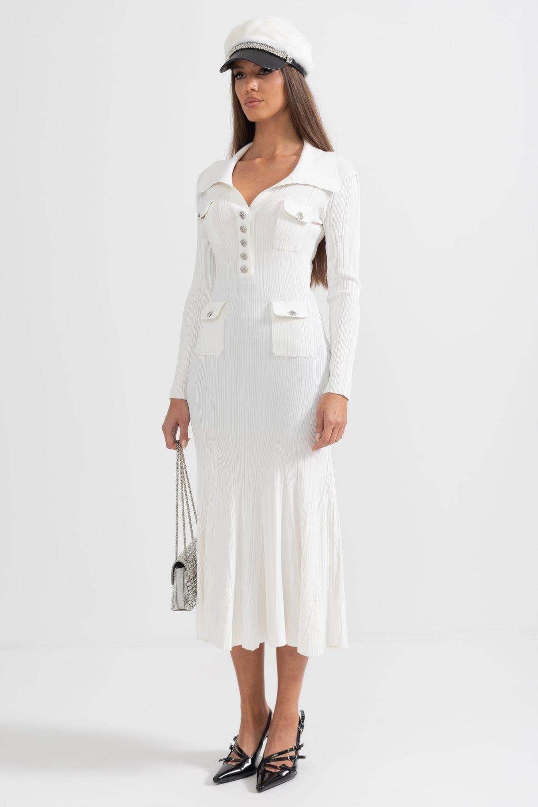 Sabine | Long Sleeve Ribbed Midi Dress