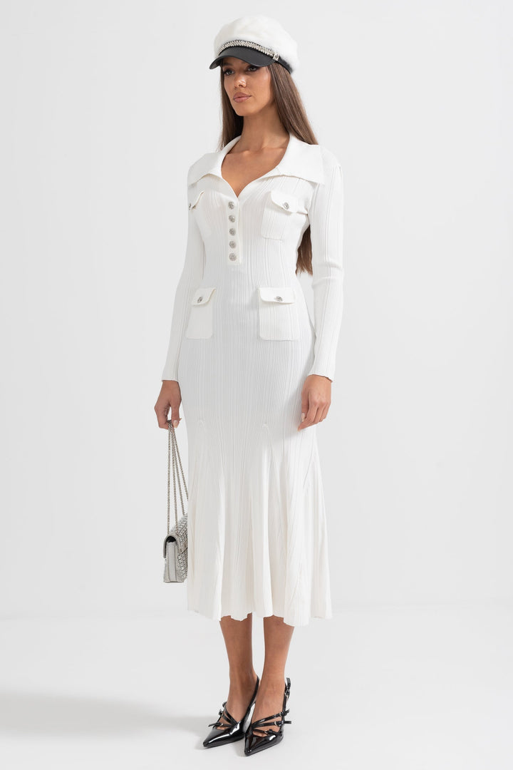 Sabine | Long Sleeve Ribbed Midi Dress