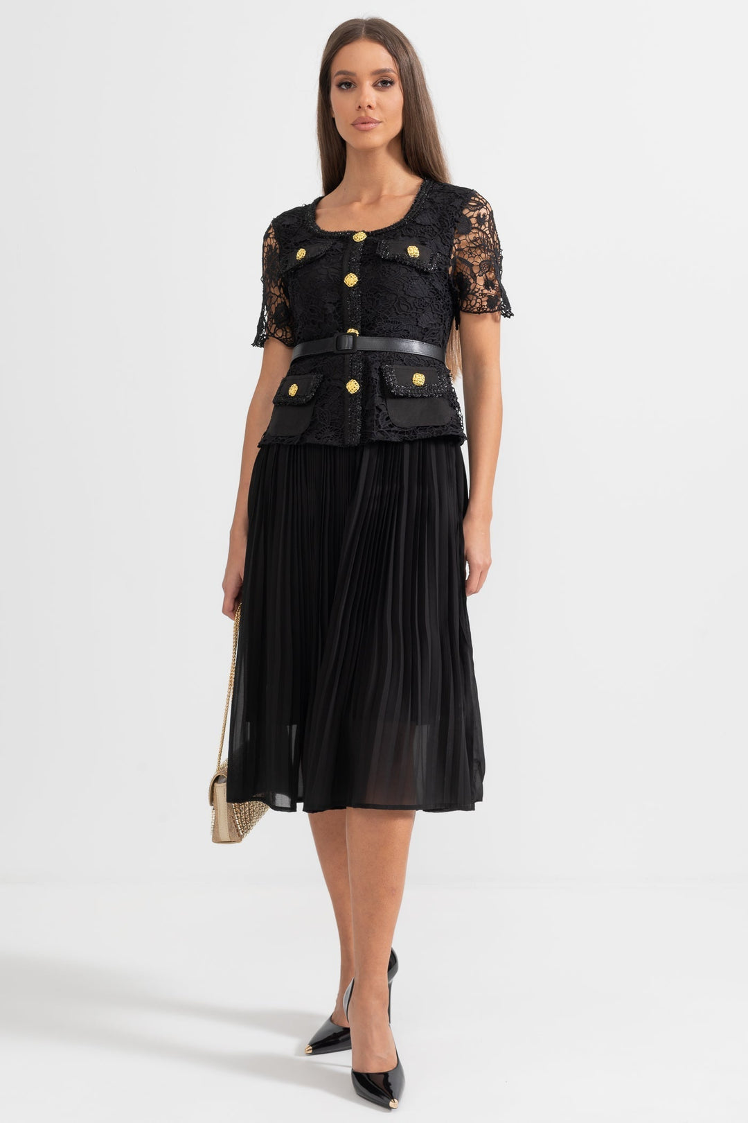 Amara | Lace Top Flared Midi Dress