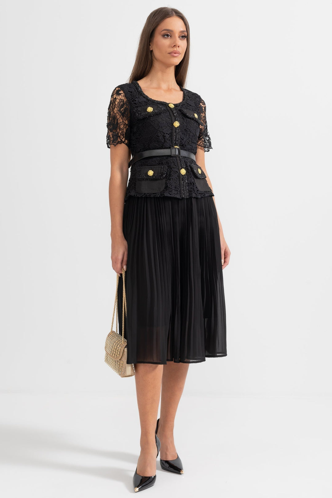 Amara | Lace Top Flared Midi Dress