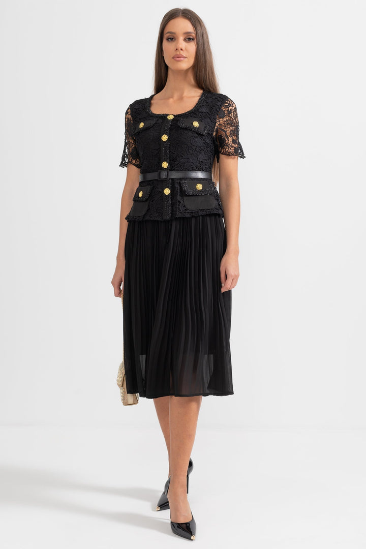 Amara | Lace Top Flared Midi Dress
