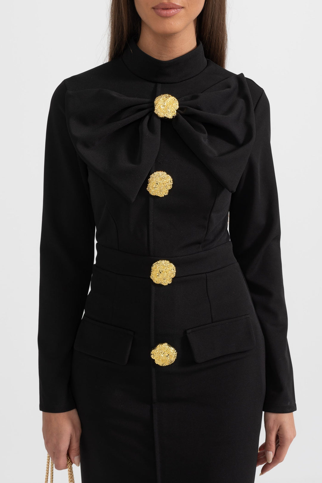 Lena | Bow-Collar Long-Sleeve Midi Dress