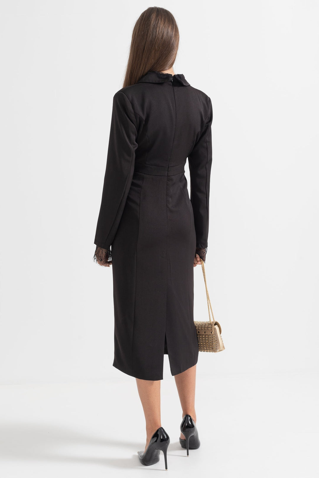 Reva | Buttoned Lace-Trim Midi Dress