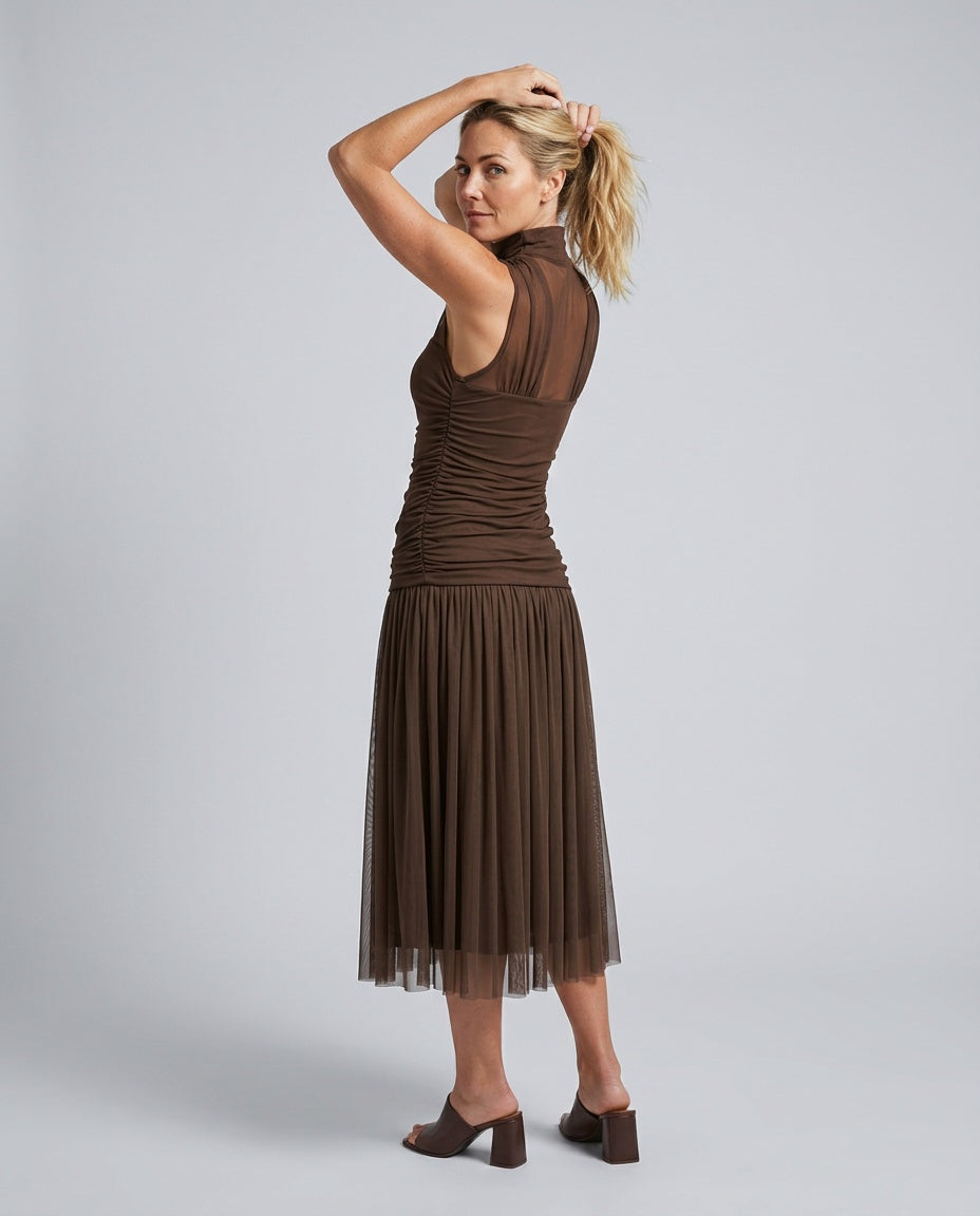 Jolie | Pleated Drop Waist Midi Dress