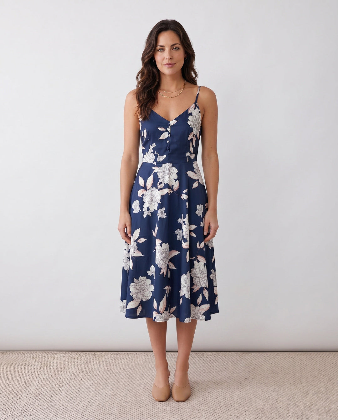Xenia | Spaghetti Strap Floral Midi Dress