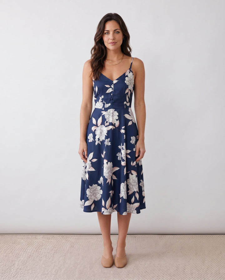 Xenia | Spaghetti Strap Floral Midi Dress