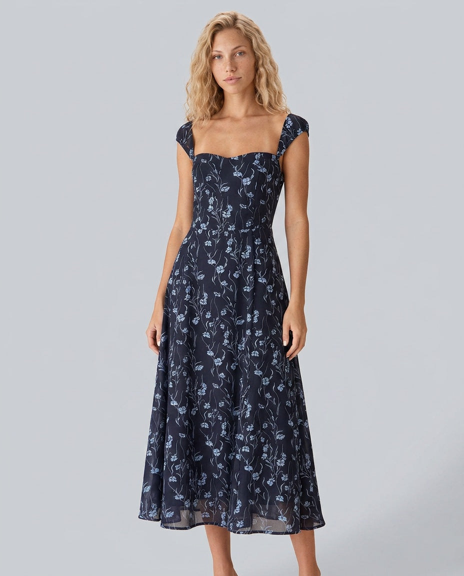 Margot | Floral Sweetheart Midi Dress