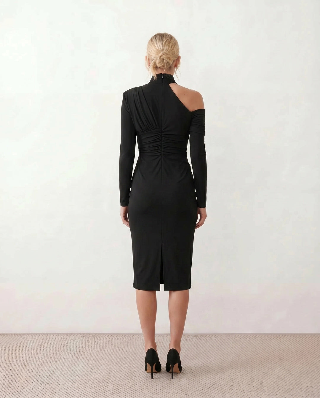 Priya | Asymmetric Neck Open Back Midi Dress