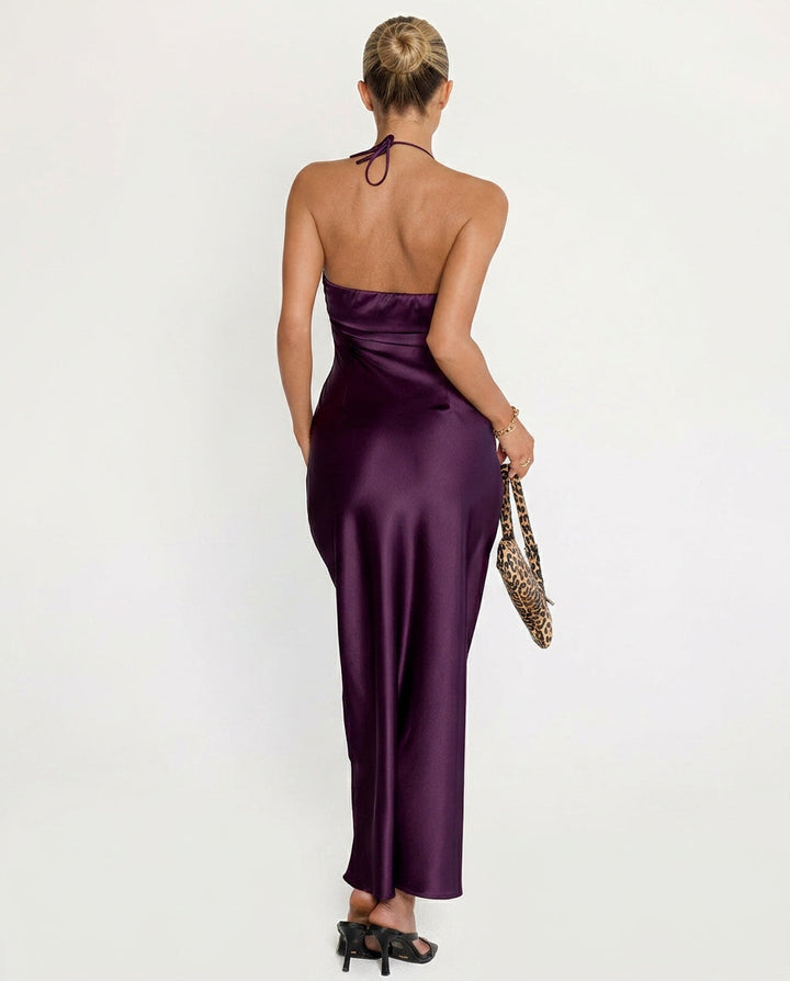 Giselle | Halter Neck Plum Maxi Dress