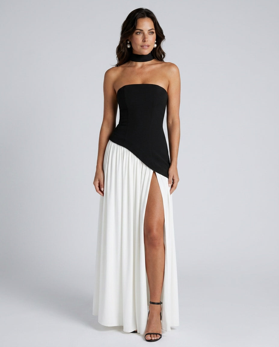Romy | Strapless Asymmetric Waist Maxi Dress