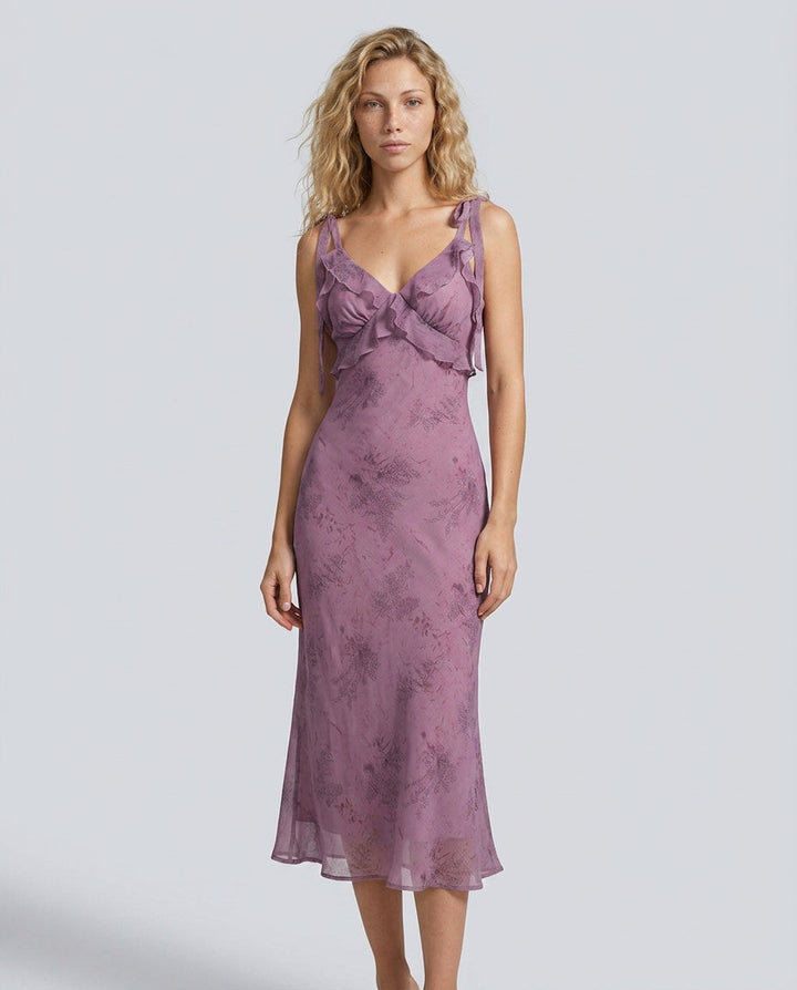 Violette | Floral Ruffle Tie Strap Midi Dress