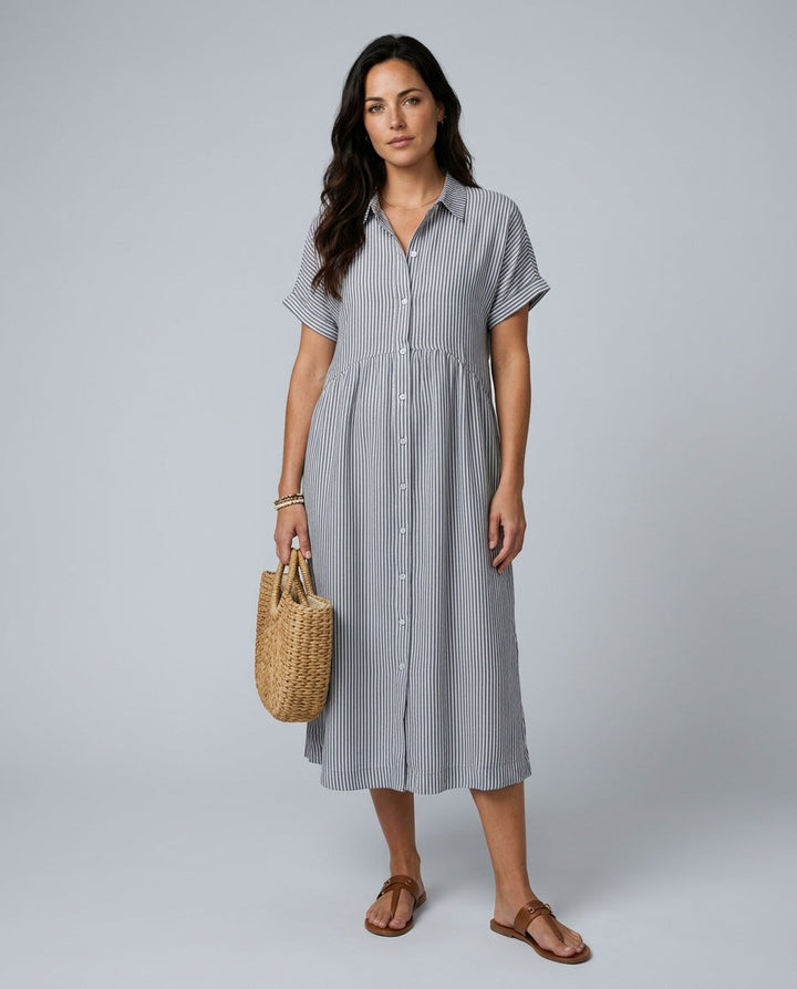 Marlowe | Striped Button-Front Midi Shirt Dress